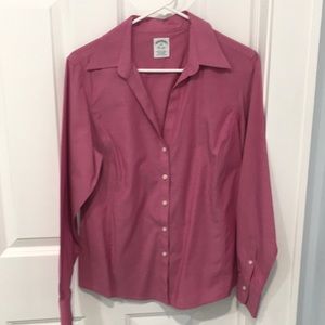 Pink petite fitted button-down blouse by Brooks Brothers